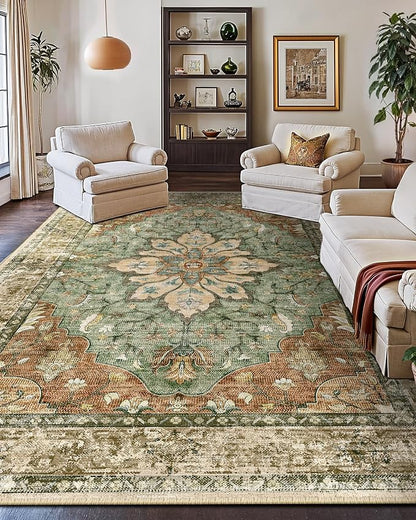 RELEANY Area Rugs Large 10'x14' Washable Non-Slip, Floral Vintage Distress - Image 3