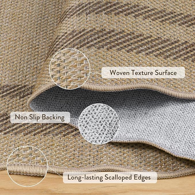 LIVEBOX Scalloped Easy Jute 2x5 Runner Kitchen Rug, Washable Non Slip Tan Rugs - Image 5