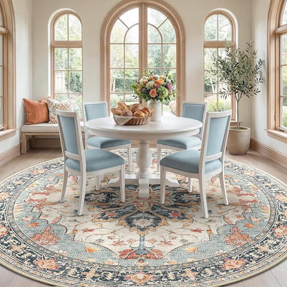 RELEANY Area Rugs Round 10ft Washable Non-Slip, Floral Vintage Distress - Image 3