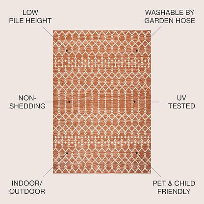 JONATHAN Y Moroccan Geometric Indoor Outdoor Area Rug 3X5 Orange/Cream - Image 3