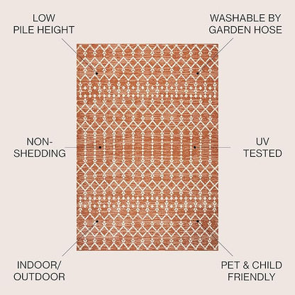 JONATHAN Y Moroccan Geometric Indoor Outdoor Round Area Rug 5 Ft Orange/Cream - Image 2