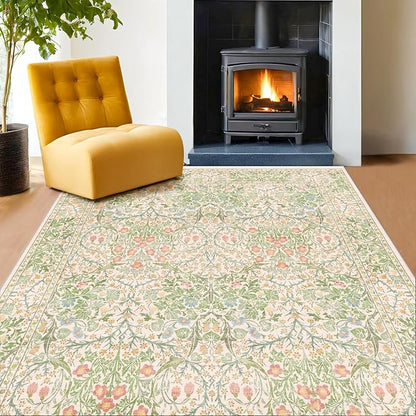 Hazo Haus Beige Green Bedroom Rug 5x7 Area Rug - Image 7