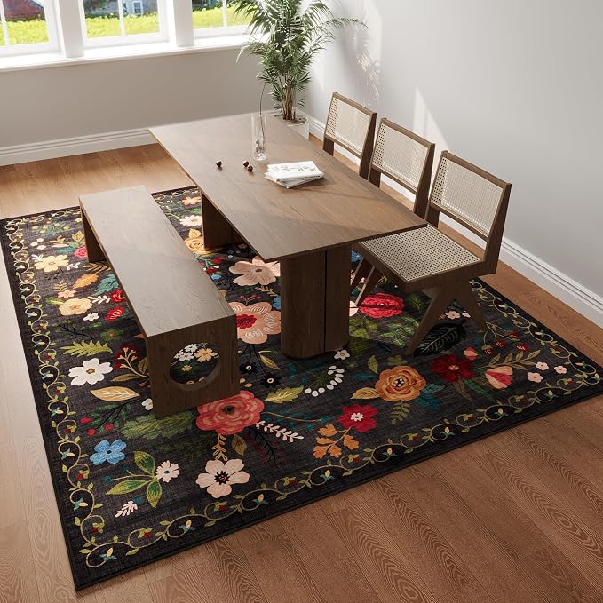 Rugcomf Area Rugs 9x12 Living Room Clearance Washable Boho Rug Non Slip Floral - Image 6
