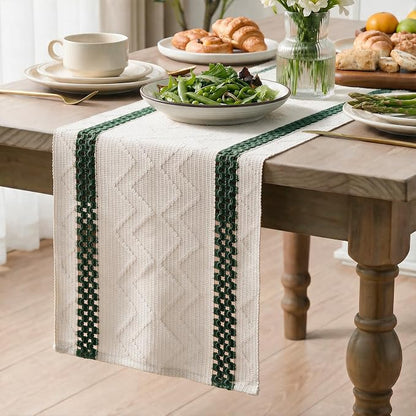 Artoid Mode Forest Green Stripe Woven Rustic Table Runner 12x90 Inch | Holiday - Image 3