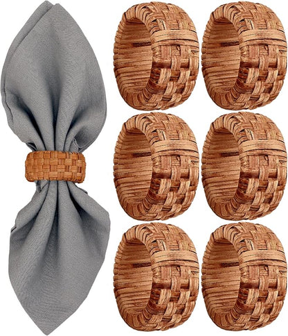ALPHA Living HOME 6 Pcs Boho Rattan Woven Napkin Rings, Farmhouse Water by ALPHALivingHOME