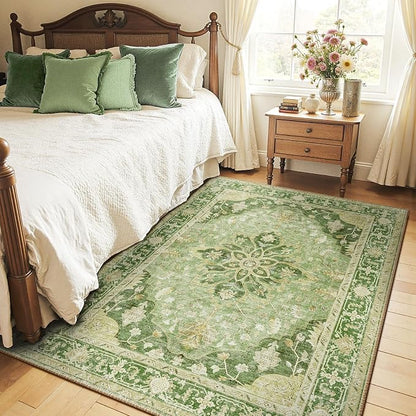 RELEANY Area Rugs 4'x6' Washable Non-Slip, Floral Vintage Distress Medallion - Image 2