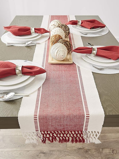 DII Dobby Stripe Table Runner, Barn Red & Cream Background | Woven Decorative - Image 8