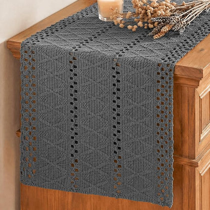 Artoid Mode Dark Grey Woven Farmhouse Hollow Table Runner 12x108 Inch | Holiday by ArtoidMode