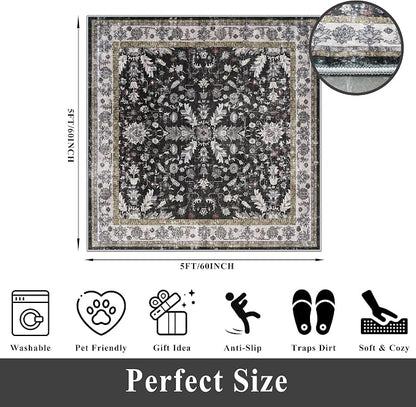 Square Rugs 5x5 Washable for Entryway: Non Slip Indoor Foot Carpet for Living - Image 2