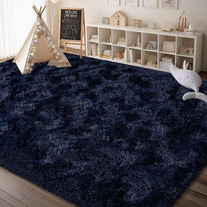 Navy Blue Rug for Living Room, 9x12 Large Fluffy Rugs for Bedroom, Soft Carpet - Image 6