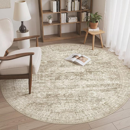 Soalmost 5x5 Brown Round Rug 5ft Living Room Circle Rug Vintage Round Area Rug - Image 2