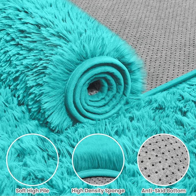5x7 Area Rugs for Living Room Rug: Soft Fluffy Shag Teal Blue Rugs for Bedroom - Image 6