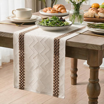 Artoid Mode Coffee Stripe Woven Rustic Table Runner 12x72 Inch | Holiday - Image 3
