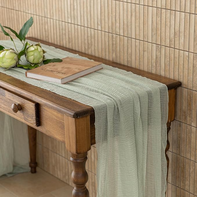 3Pcs Sage Green Cheesecloth Table Runner 120 Inches - Image 7