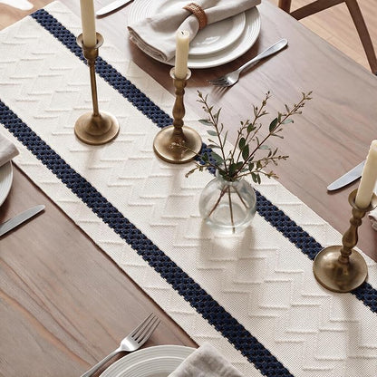 Artoid Mode Dark Blue Stripe Woven Rustic Table Runner 12x108 Inch | Holiday - Image 4