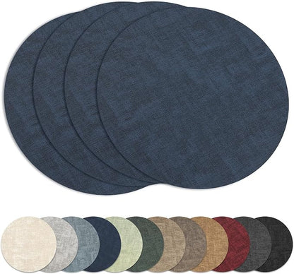 13" Round Placemats Set of 4, Reversible Faux Leather Heat Resistant Table Mats by NCUE
