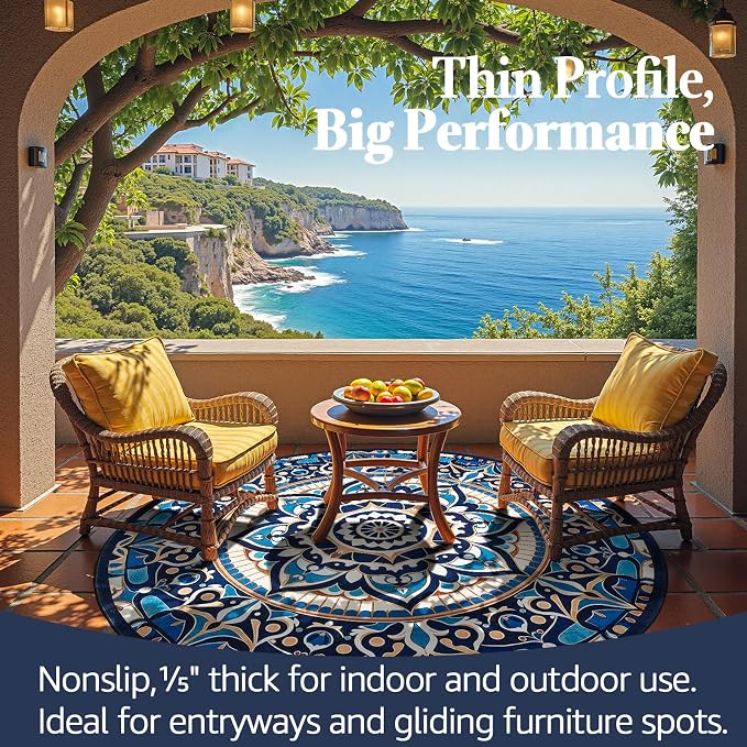 jinchan Mandala Round Rug 6ft Blue Boho Washable Rug Moroccan 6' Round Modern - Image 5