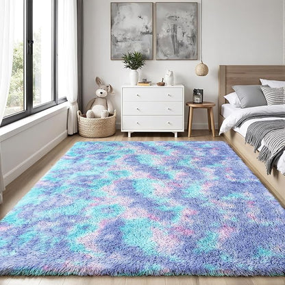 Rainbow Fluffy Rugs for Girls Bedroom: 5x7 Large Shag High Pile Area Rug - Image 2
