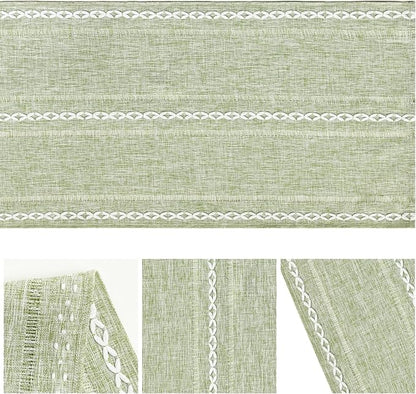 Artoid Mode Sage Green Rustic Cotton Linen Table Runner, Seasonal Embroidered - Image 6