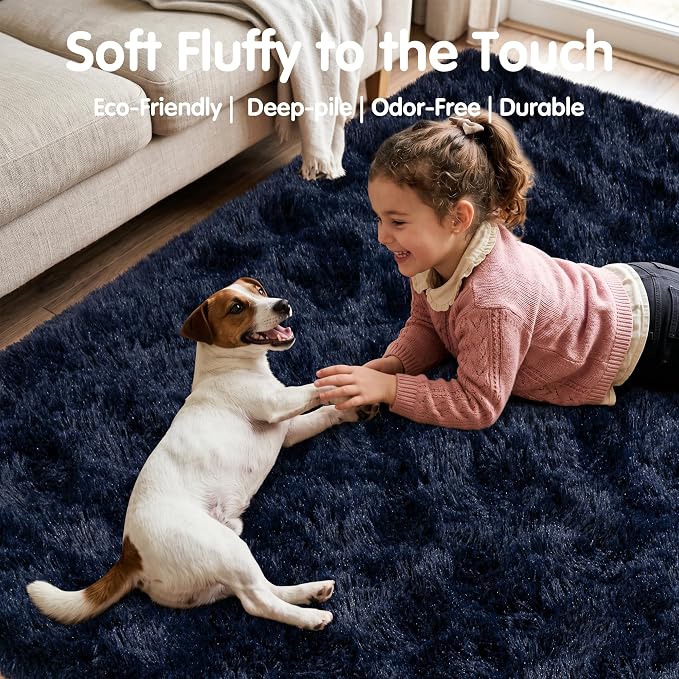 Navy Blue Rug for Living Room, 9x12 Large Fluffy Rugs for Bedroom, Soft Carpet - Image 3