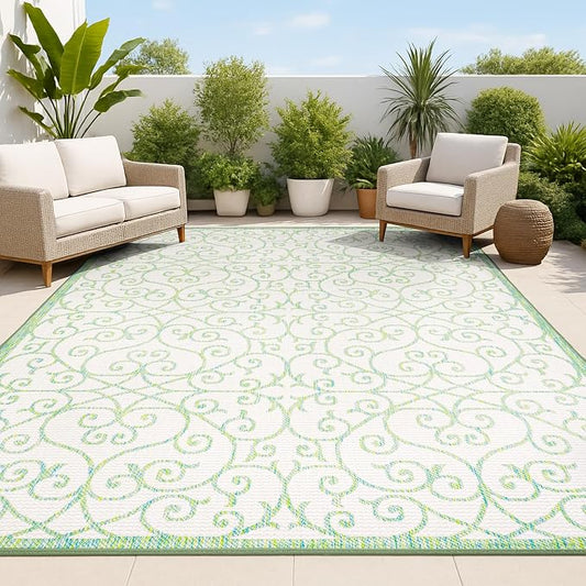 JONATHAN Y Vintage Filigree Indoor Outdoor Area Rug 5X8 Cream/Green, Madrid by JONATHANY
