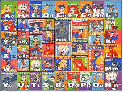 DC Super Friends Educational Kids Rug – ABC Alphabet, Emotions & Hero Traits by KCCubsKidsHomeandFurnishing