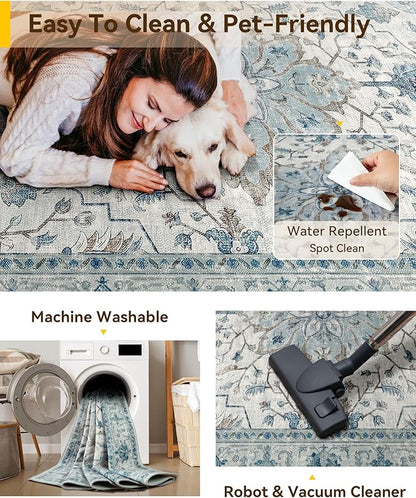 RELEANY Area Rugs 4'x6' Washable Non-Slip, Floral Vintage Distress Medallion - Image 4