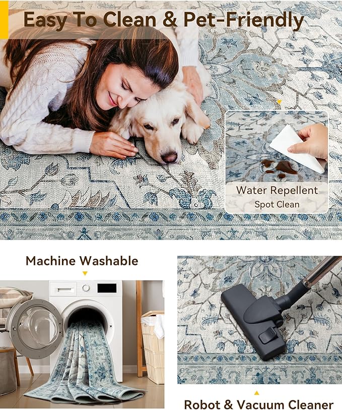 RELEANY Area Rugs 8'x10' Washable Non-Slip, Floral Vintage Distress Medallion - Image 6
