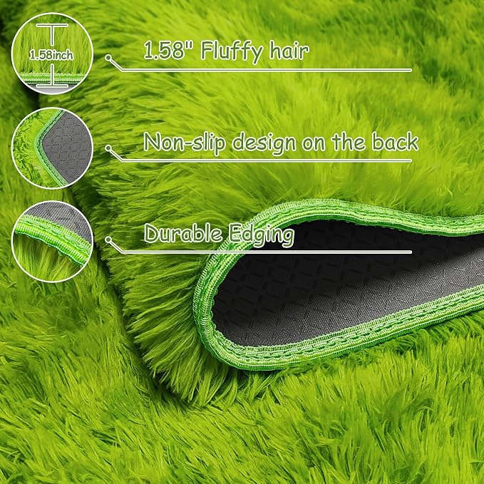 Tie Dyed Grass Green Shag Rug 6x9 Green Fluffy Area Rug Soft Plush Fuzzy Carpet - Image 4