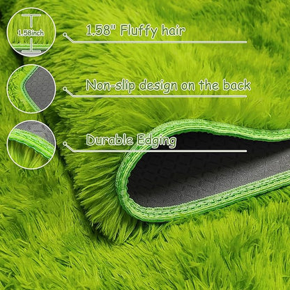 Tie Dyed Grass Green Shag Rug 6x9 Green Fluffy Area Rug Soft Plush Fuzzy Carpet - Image 4