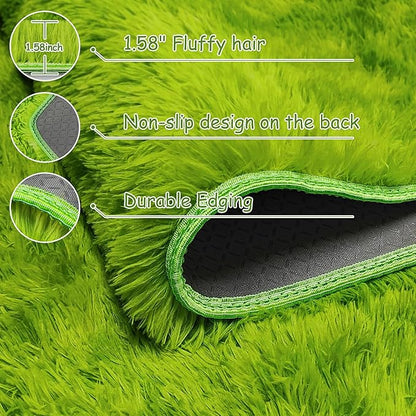 Tie Dyed Grass Green Shag Rug 5x8, Soft Plush Green Fluffy Rug Large Fuzzy Area - Image 4
