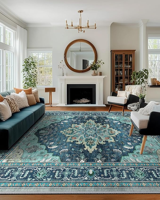 RELEANY Area Rugs Large 10'x12' Washable Non-Slip, Floral Vintage Distress - Image 3