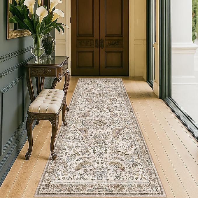 Boho 2'6"x8' Long Kitchen Runner Rugs Non Skid Washable, Stain Resistant Carpet by HazoHaus