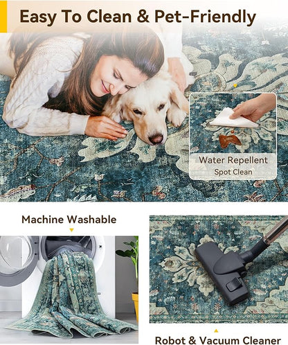 RELEANY Area Rugs Runner 2'x8' Washable Non-Slip, Floral Vintage Distress - Image 5