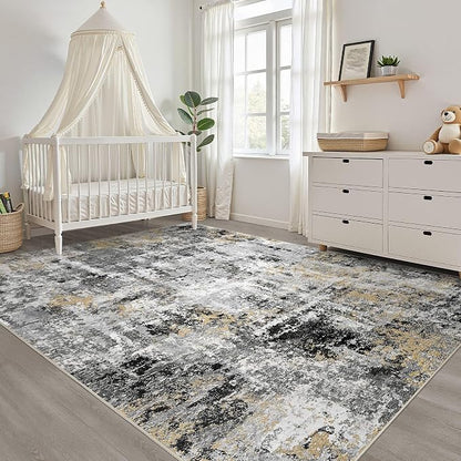 10x14 Area Rugs Living Room: Washable Large Abstract Neutral Modern Soft Rug - Image 7
