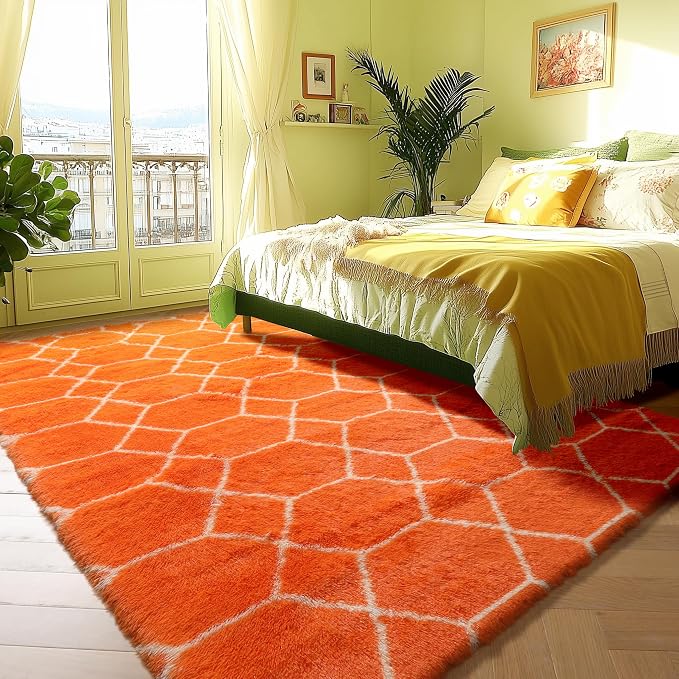ONASAR Rugs for Living Room Bedroom, 5x8 Fluffy Orange and White Area Rug - Image 5