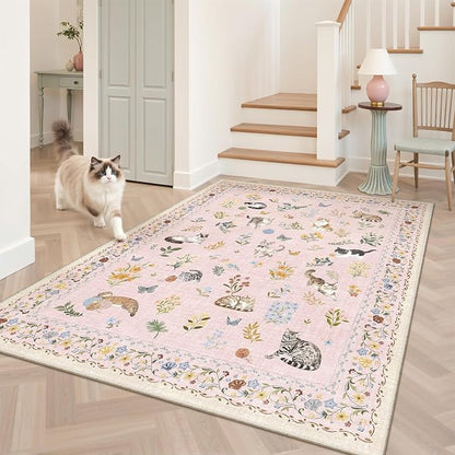 Soalmost Cat 4x6 Area Rugs for Baby Girl Nursery, Machine Washable Animal by Soalmost