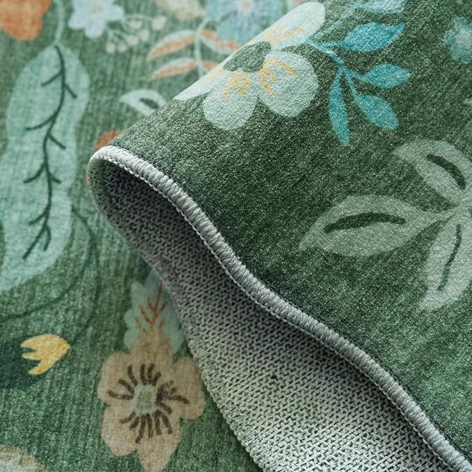 4x8 Washable Area Rug for Family: Stain Resistant Wide Floral Scalloped Kitchen - Image 3