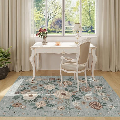 DUKINO 4x6 Feet Office Chair Mat, Lightweight Non Slip Washable Floral Area Rug - Image 8