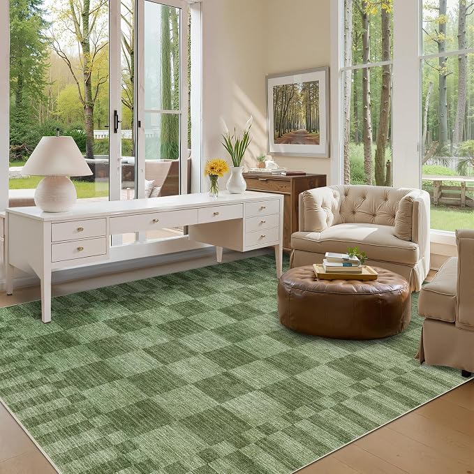 GarveeHome Moss Green Checkered Rug 5×7 Area Rugs - Image 2