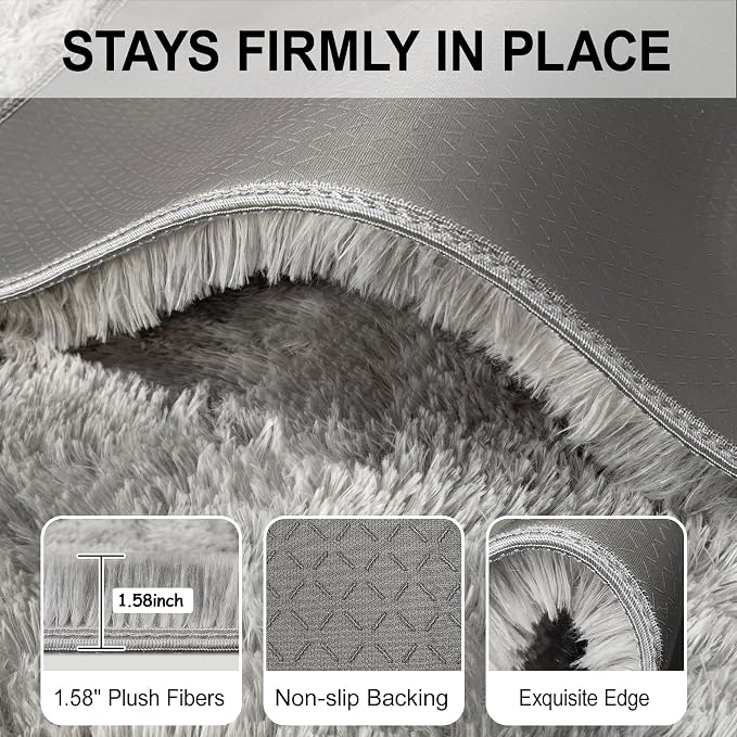 8x10 Area Rugs for Living Room Soft Fluffy Grey and White Rug for Bedroom Under - Image 5