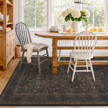 6x8 Washable Area Rugs for Living Room, Dark Brown & Gold Moody Floral Rug - Image 3