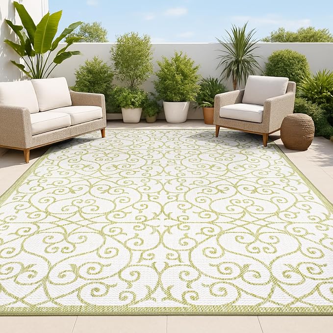 JONATHAN Y Vintage Filigree Indoor Outdoor Area Rug 3X5 Green/Cream, Madrid by JONATHANY