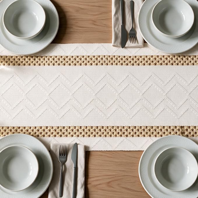 Artoid Mode Burlap Brown Stripe Woven Rustic Table Runner 12x48 Inch | Holiday - Image 4