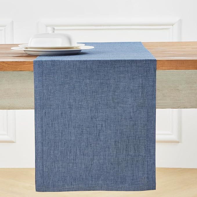 Solino Home 100% Pure Linen Table Runner Blue Denim, Athena 14 x 90 in Long | - Image 2