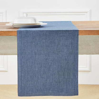 Solino Home 100% Pure Linen Table Runner Blue Denim, Athena 14 x 90 in Long | - Image 2