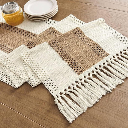 Macrame Style Bicolor Stitching Table Runner 14x72in Brown | Woven Boho Table - Image 7