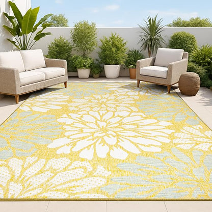 JONATHAN Y Floral Textured Weave Indoor Outdoor Area Rug 3X5 Yellow/Cream by JONATHANY