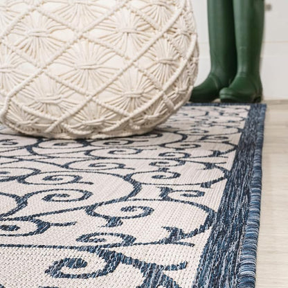 JONATHAN Y Vintage Filigree Indoor Outdoor Runner Rug 2X10 Blue/Cream, Madrid - Image 6