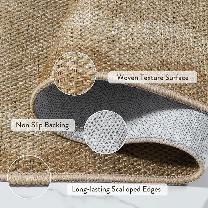 LIVEBOX Scalloped Washable 2x6 Kitchen Runner Rug, Easy Jute Geometric Tan Rug - Image 7